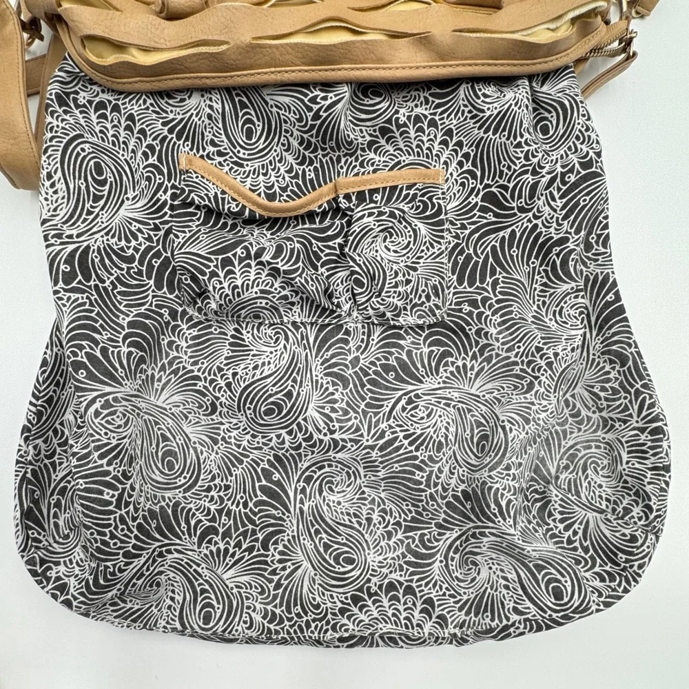 Womens Tan Satchel Bag Purse Cutout Detail Chain‎ Charm Optional Strap Boho Chic